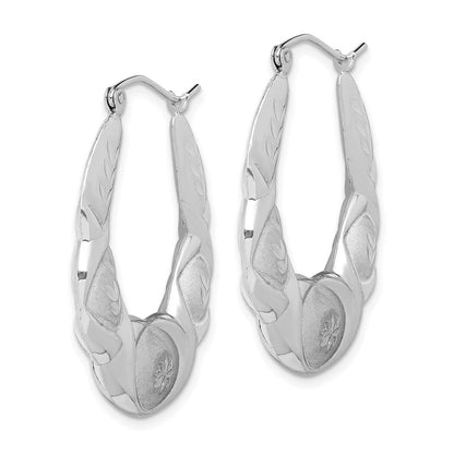 Sterlingsilber Rhodiniert Satiniert & Diamantiert Gewellt Oval Creolen
