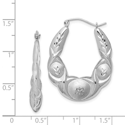 Sterlingsilber Rhodiniert Satiniert & Diamantiert Gewellt Oval Creolen