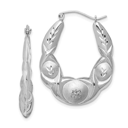 Sterlingsilber Rhodiniert Satiniert & Diamantiert Gewellt Oval Creolen