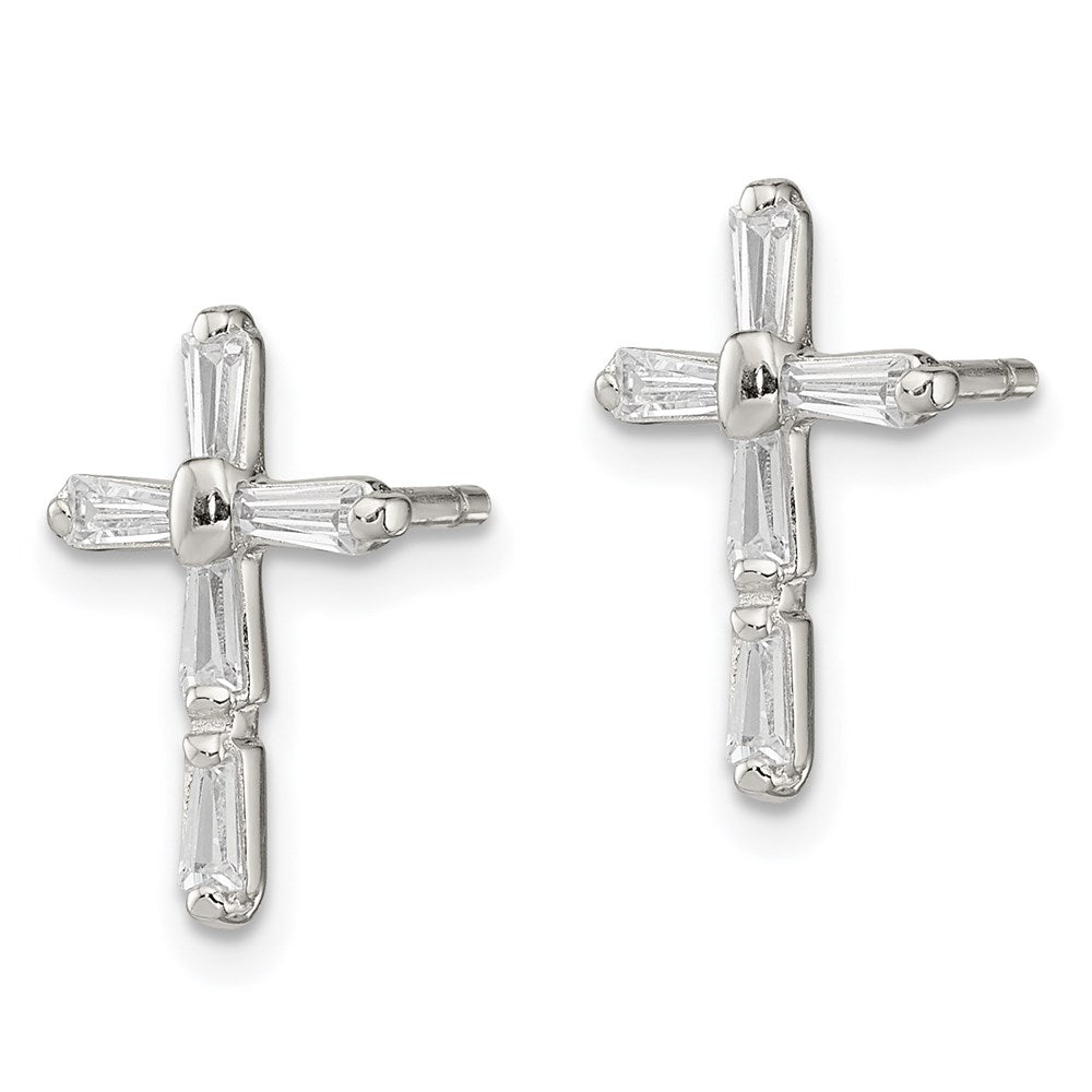 Sterlingsilber Rhodiniert Poliert Zirkonia Kreuz Ohrstecker