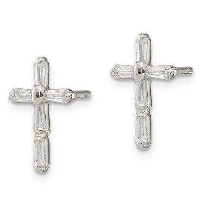 Sterlingsilber Rhodiniert Poliert Zirkonia Kreuz Ohrstecker