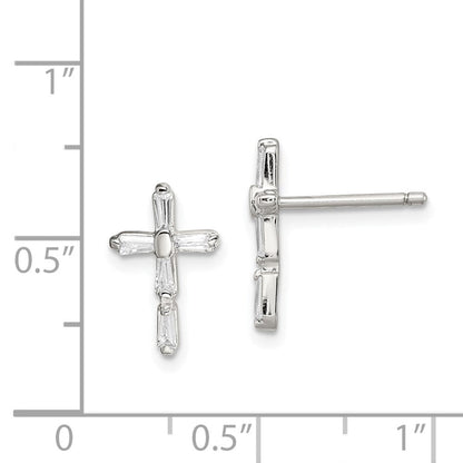 Sterlingsilber Rhodiniert Poliert Zirkonia Kreuz Ohrstecker