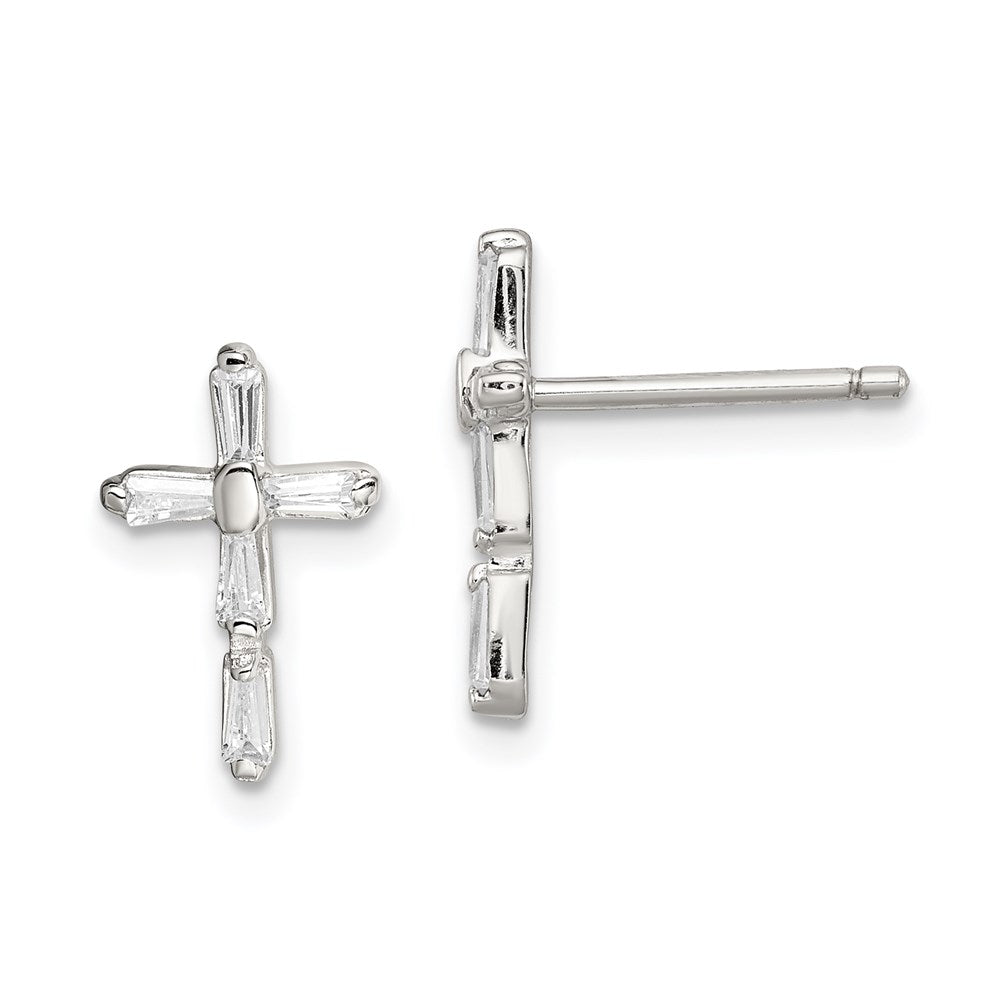 Sterlingsilber Rhodiniert Poliert Zirkonia Kreuz Ohrstecker
