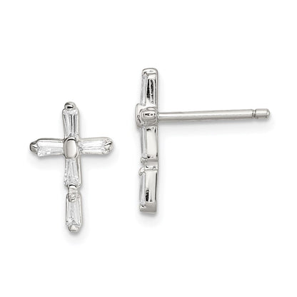 Sterlingsilber Rhodiniert Poliert Zirkonia Kreuz Ohrstecker