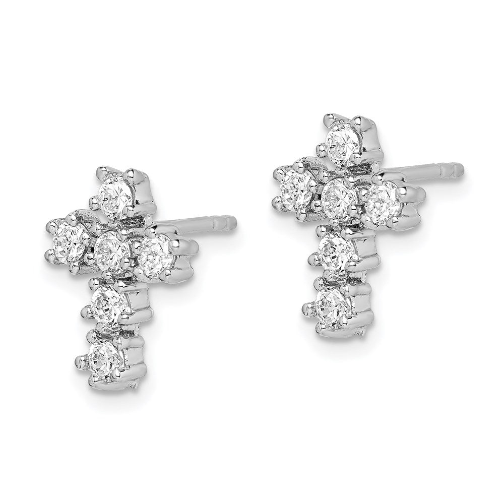 Sterlingsilber Rhodiniert Poliert Zirkonia Kreuz Ohrstecker