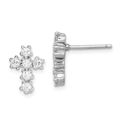 Sterlingsilber Rhodiniert Poliert Zirkonia Kreuz Ohrstecker