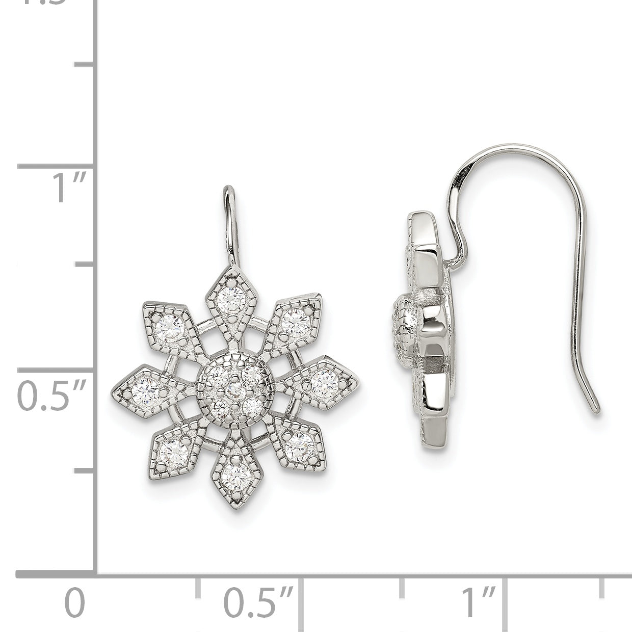Sterlingsilber Rhodiniert Zirkonia Schneeflocke Ohrringe