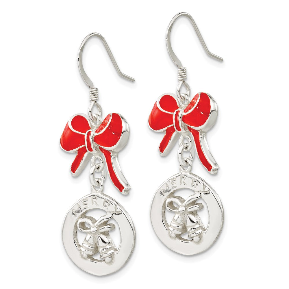 Sterlingsilber Rot Emailliert Merry Bells & Bows Ohrhänger