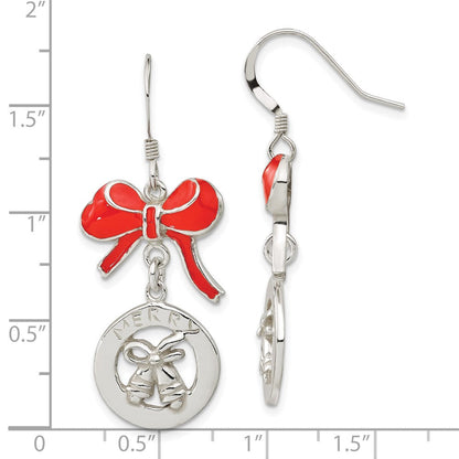 Sterlingsilber Rot Emailliert Merry Bells & Bows Ohrhänger