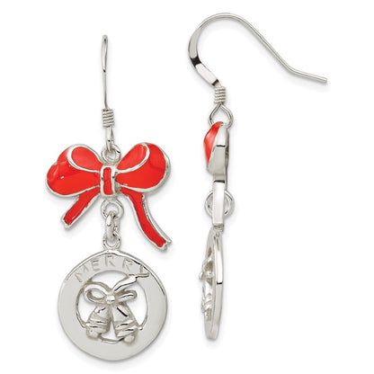 Sterlingsilber Rot Emailliert Merry Bells & Bows Ohrhänger