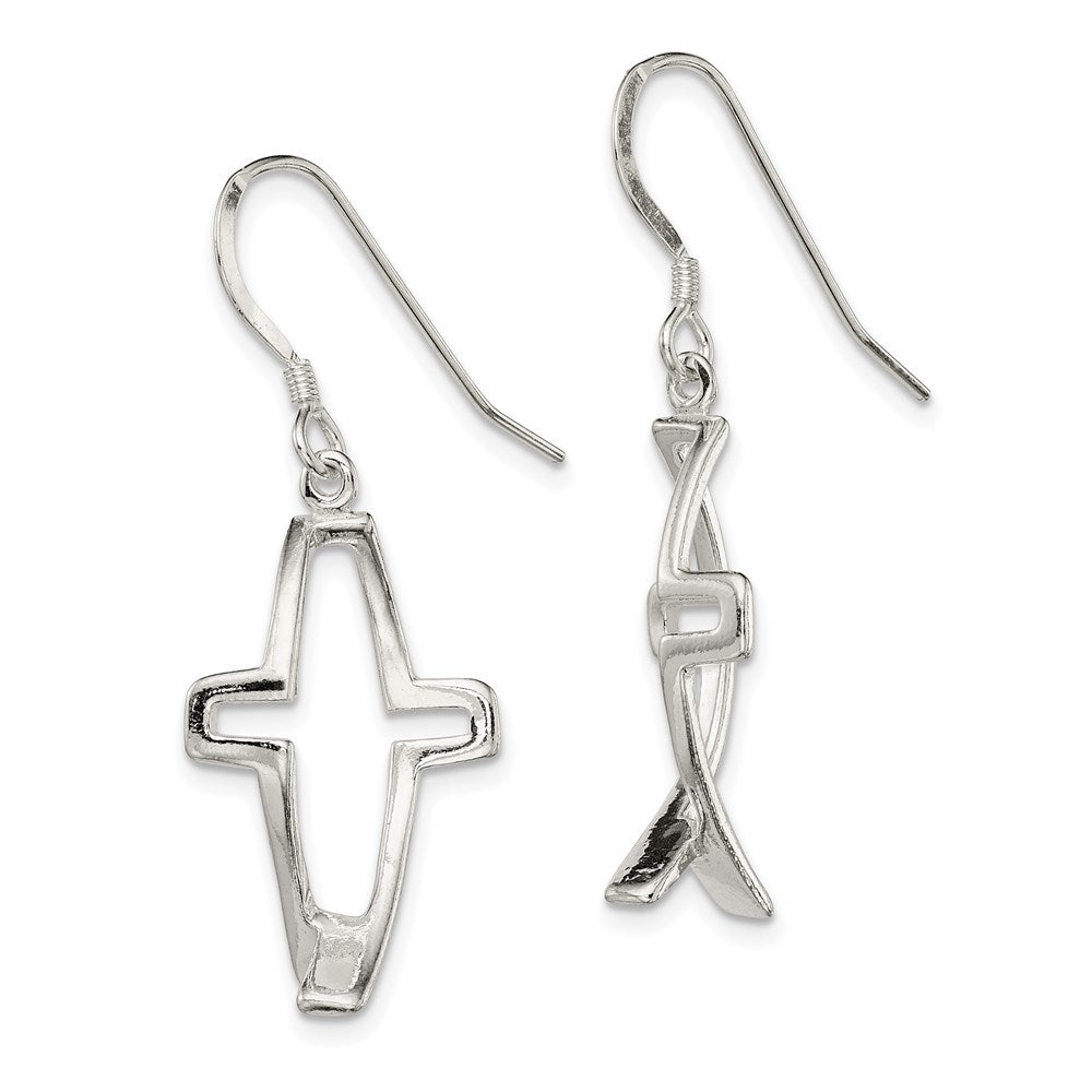 Sterlingsilber Poliert Kreuz Ichthus Ohrhänger