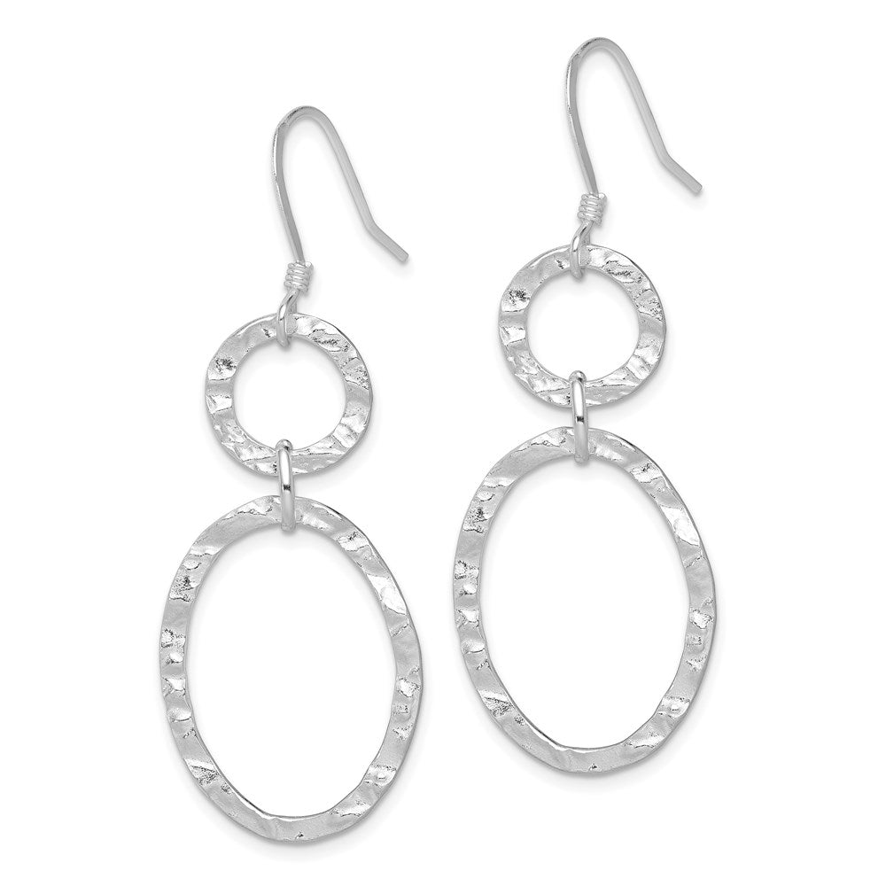 Sterlingsilber Rhodiniert Poliert & Gehämmert Kreis Oval Hängend Earrin