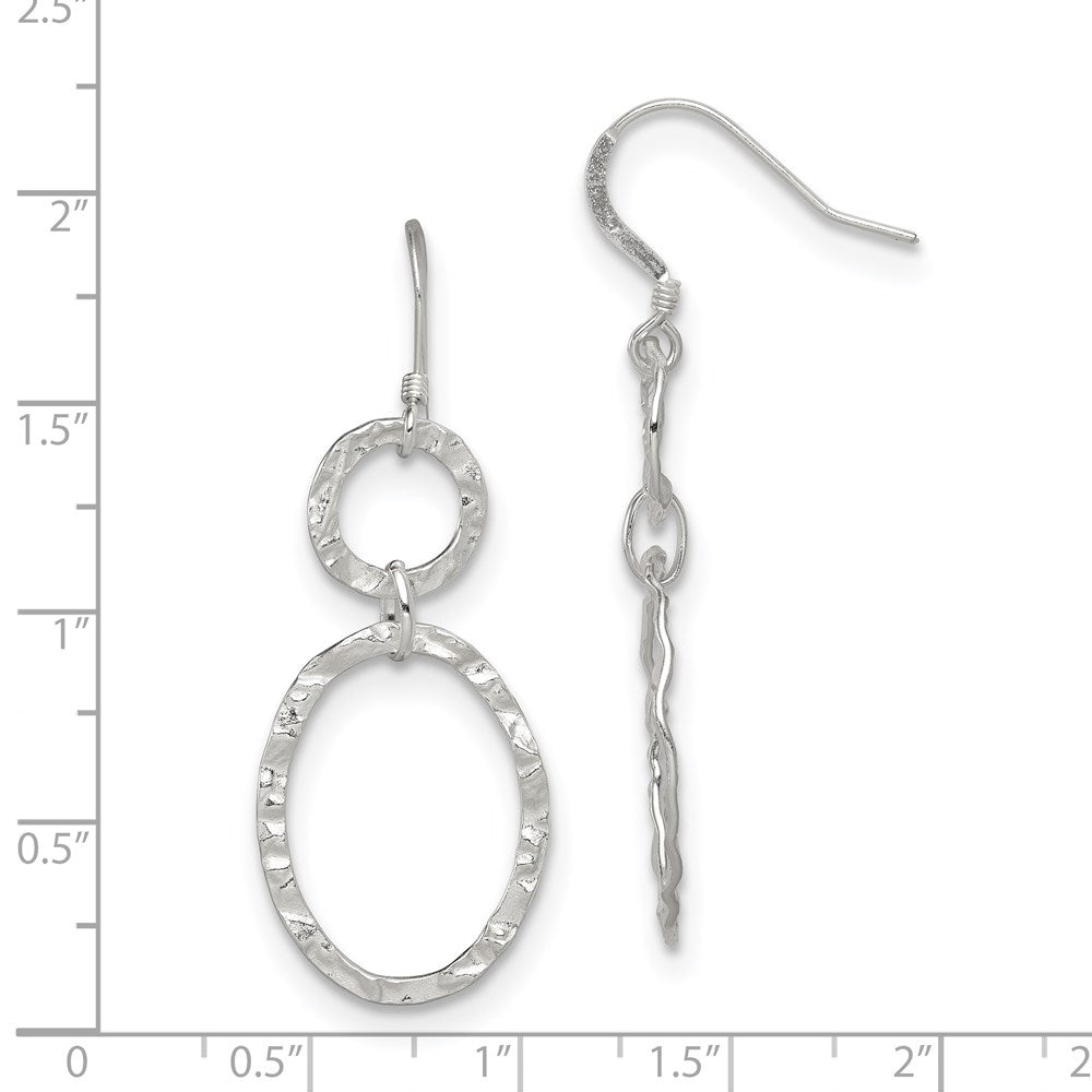 Sterlingsilber Rhodiniert Poliert & Gehämmert Kreis Oval Hängend Earrin