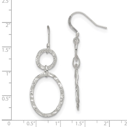 Sterlingsilber Rhodiniert Poliert & Gehämmert Kreis Oval Hängend Earrin