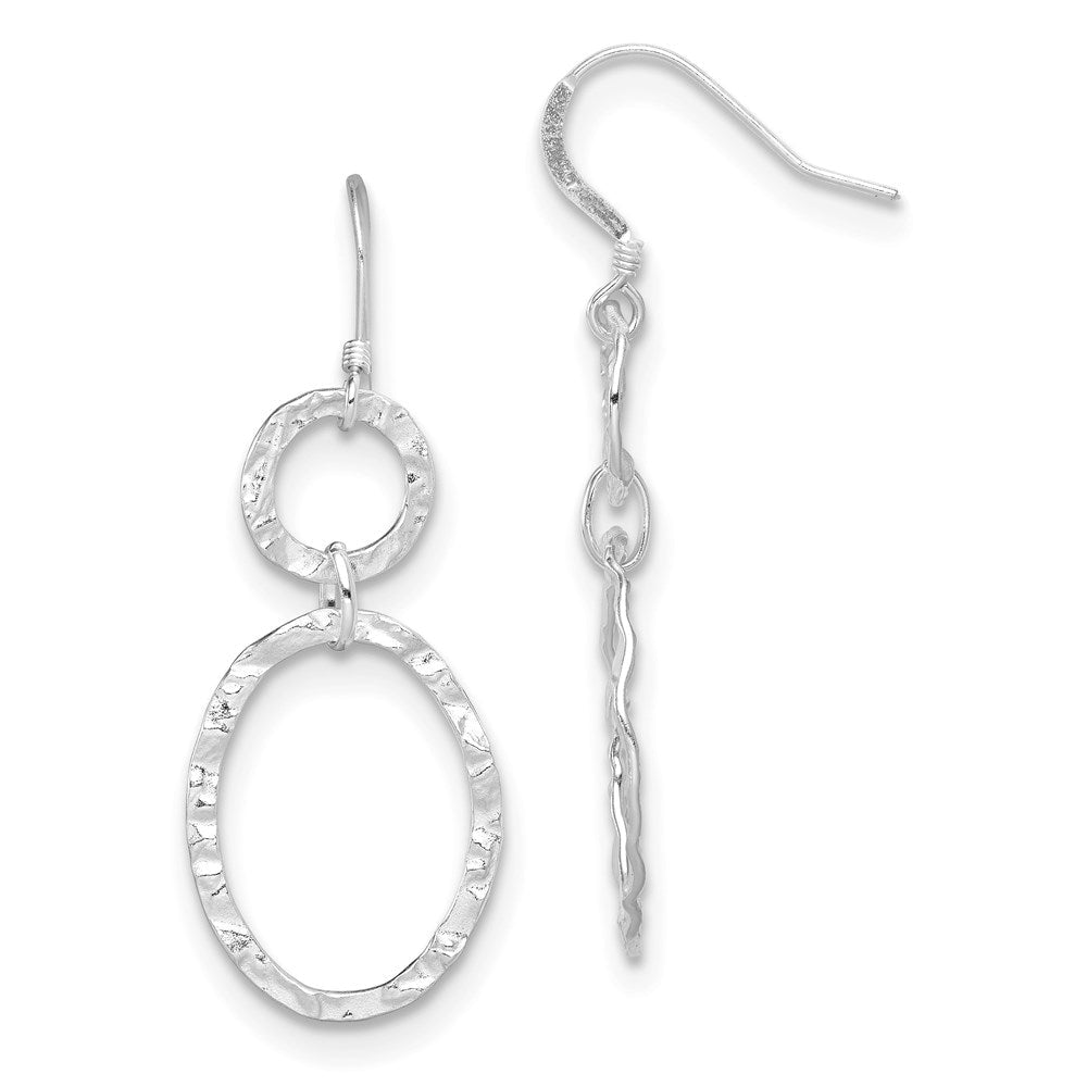 Sterlingsilber Rhodiniert Poliert & Gehämmert Kreis Oval Hängend Earrin