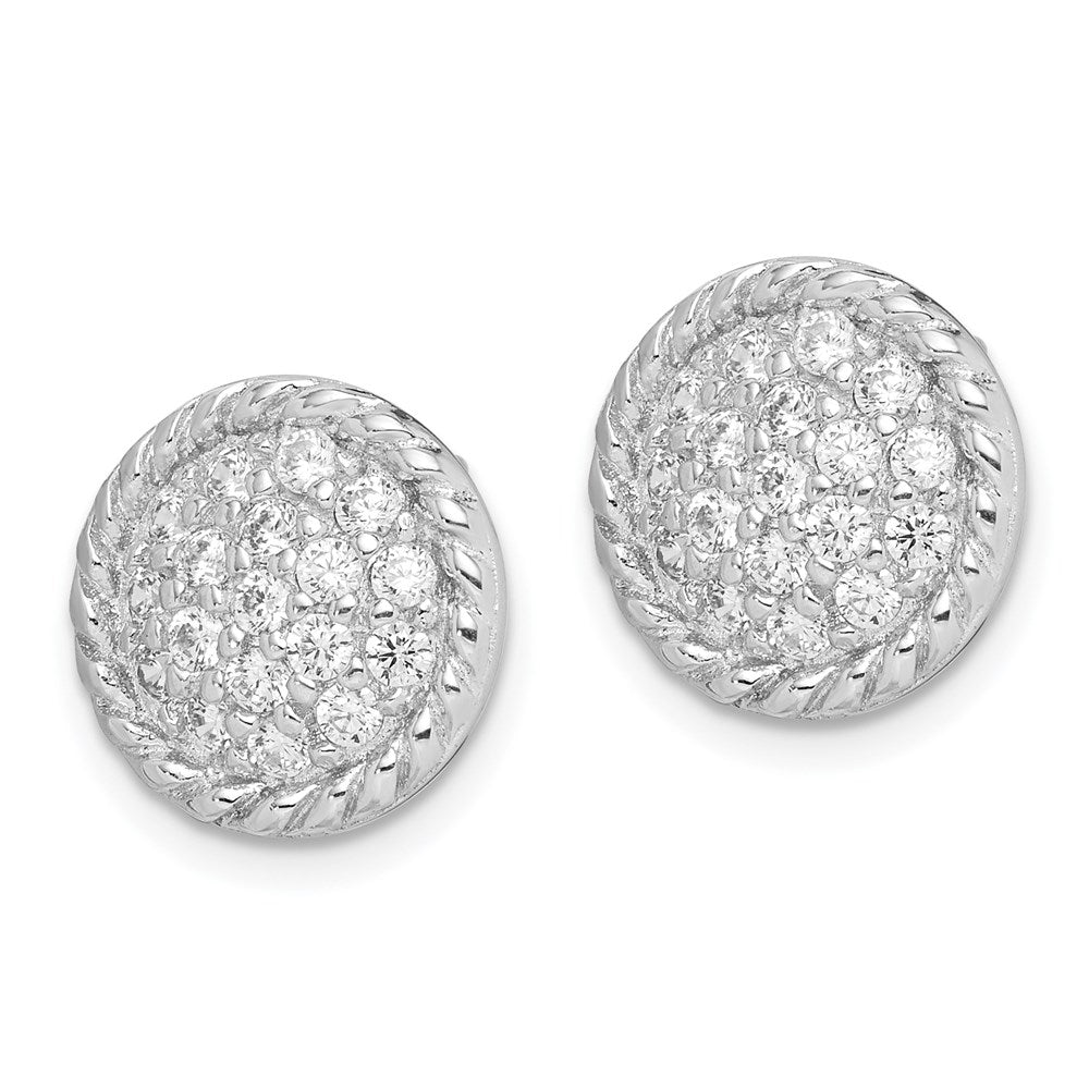 Sterlingsilber Rhodiniert Poliert & Gedreht Zirkonia Kreis Ohrstecker