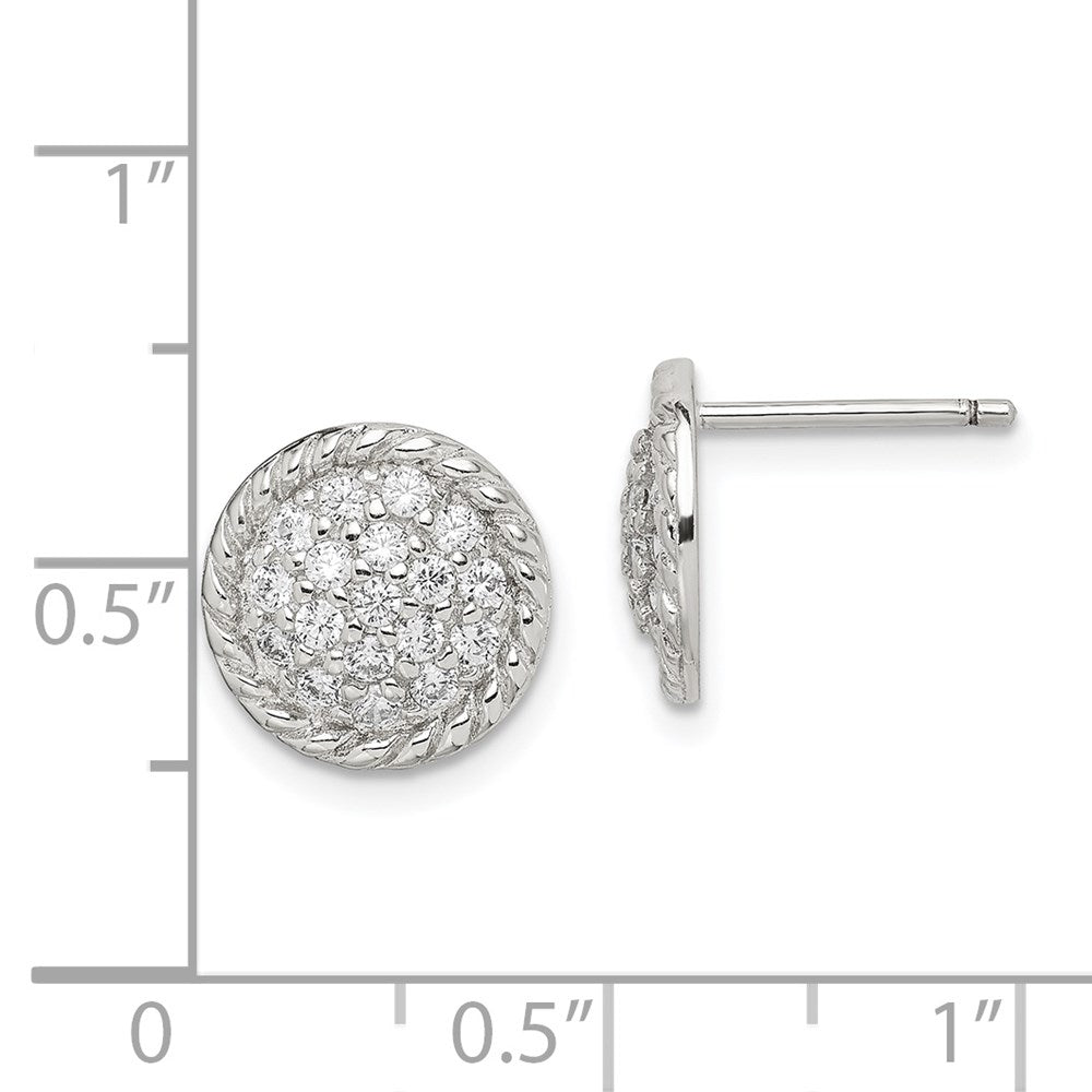 Sterlingsilber Rhodiniert Poliert & Gedreht Zirkonia Kreis Ohrstecker