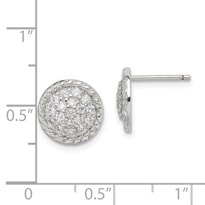 Sterlingsilber Rhodiniert Poliert & Gedreht Zirkonia Kreis Ohrstecker