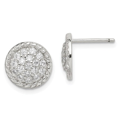 Sterlingsilber Rhodiniert Poliert & Gedreht Zirkonia Kreis Ohrstecker
