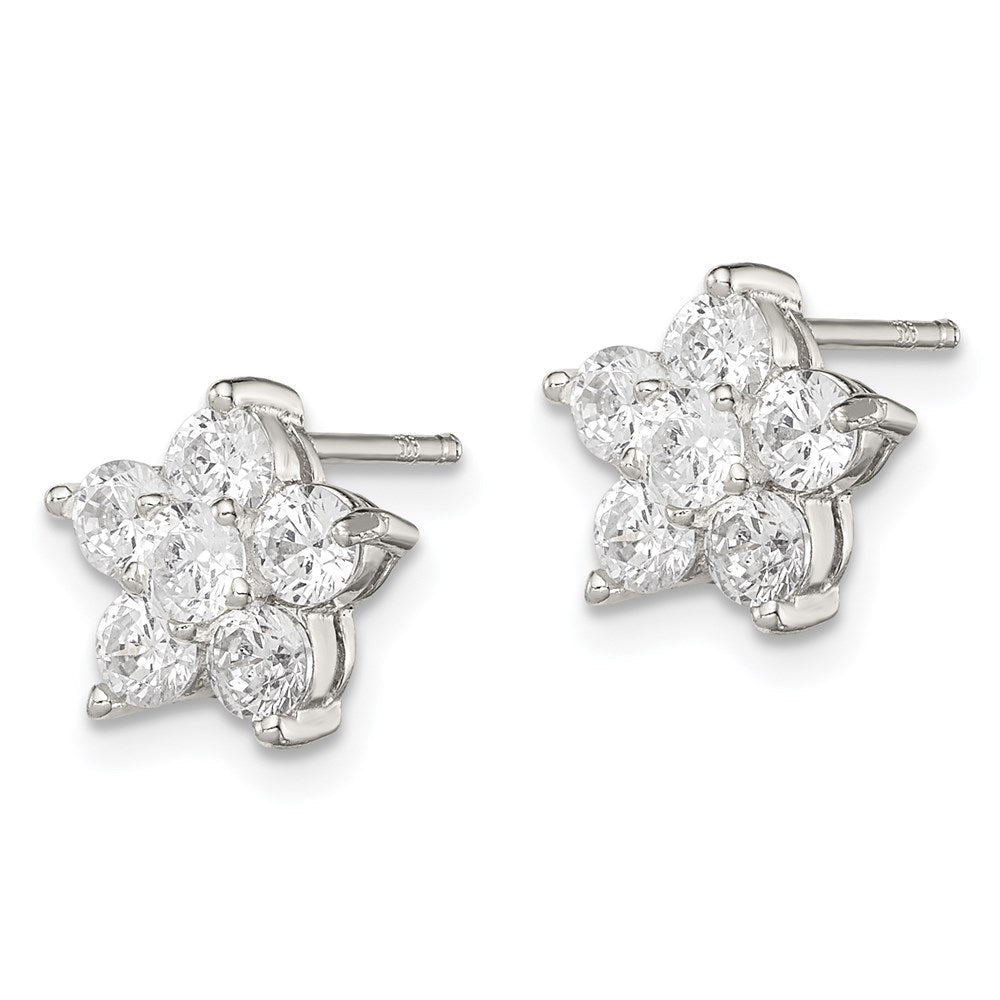 Sterlingsilber Rhodiniert Zirkonia Blume Ohrstecker