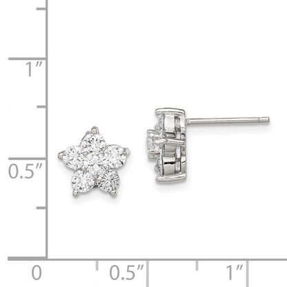 Sterlingsilber Rhodiniert Zirkonia Blume Ohrstecker