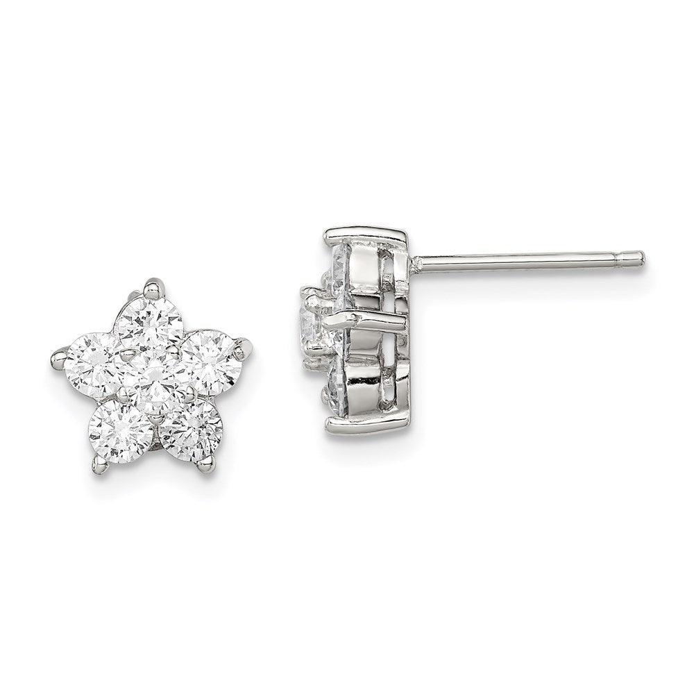 Sterlingsilber Rhodiniert Zirkonia Blume Ohrstecker