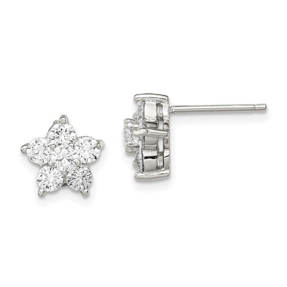 Sterlingsilber Rhodiniert Zirkonia Blume Ohrstecker