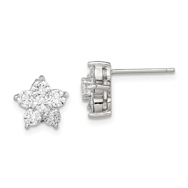 Sterlingsilber Rhodiniert Zirkonia Blume Ohrstecker
