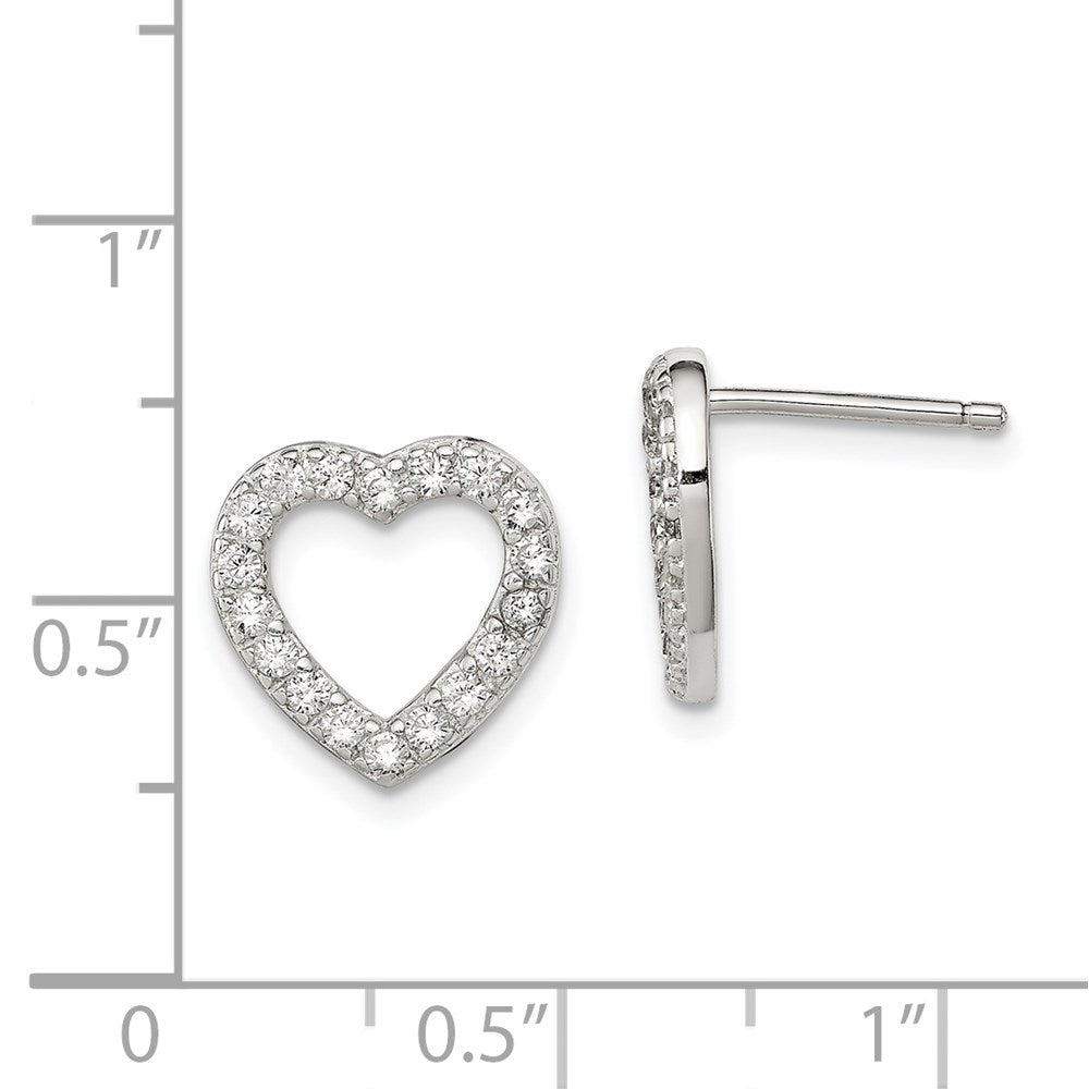 Sterlingsilber Rhodiniert Zirkonia Offen Herz Ohrstecker