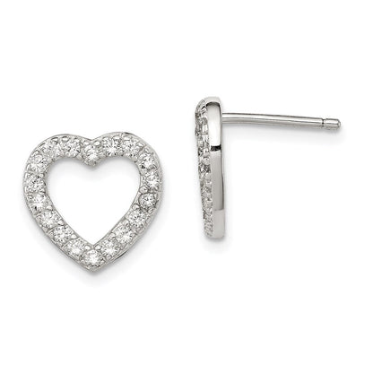 Sterlingsilber Rhodiniert Zirkonia Offen Herz Ohrstecker