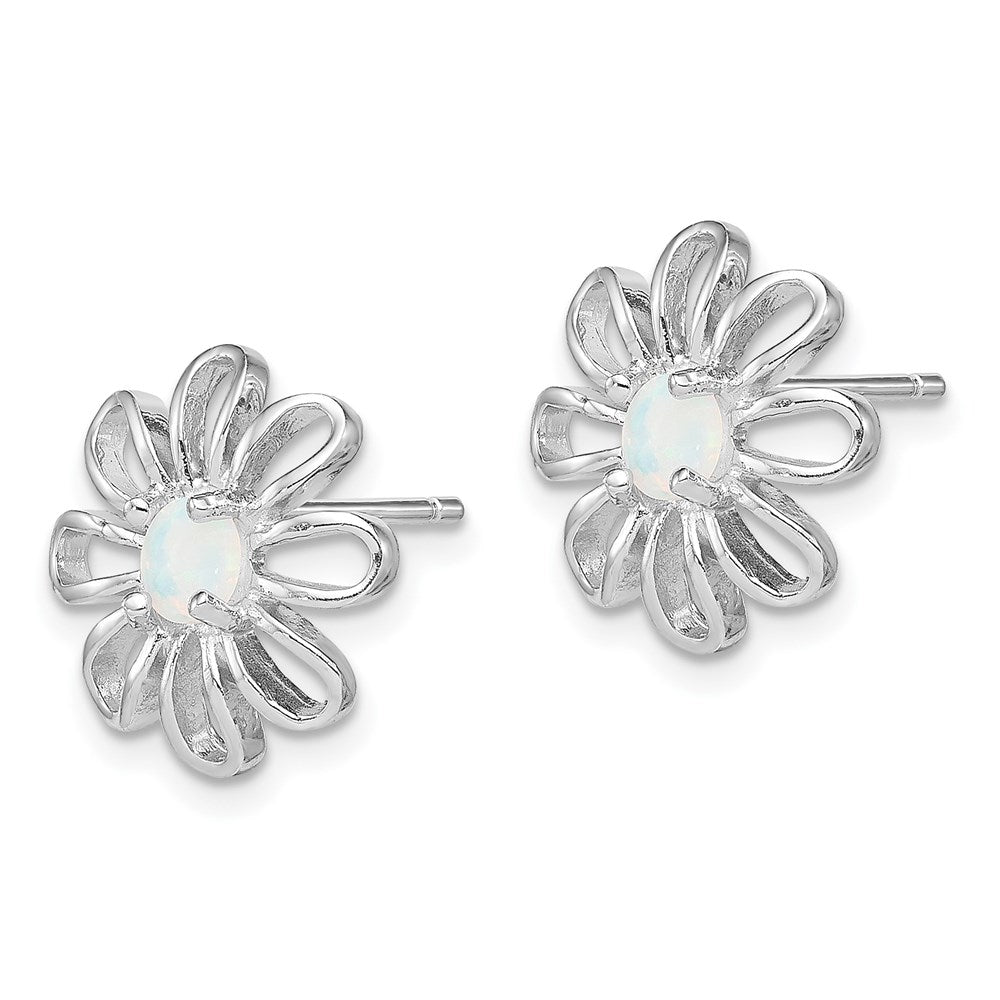 Sterlingsilber Rhodiniert Erzeugt Opal Gänseblümchen Ohrstecker
