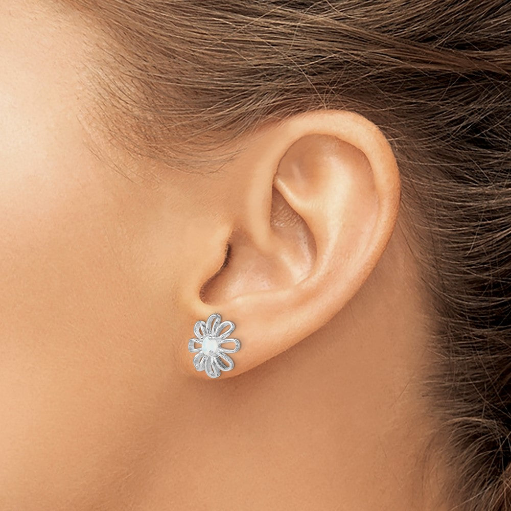Sterlingsilber Rhodiniert Erzeugt Opal Gänseblümchen Ohrstecker