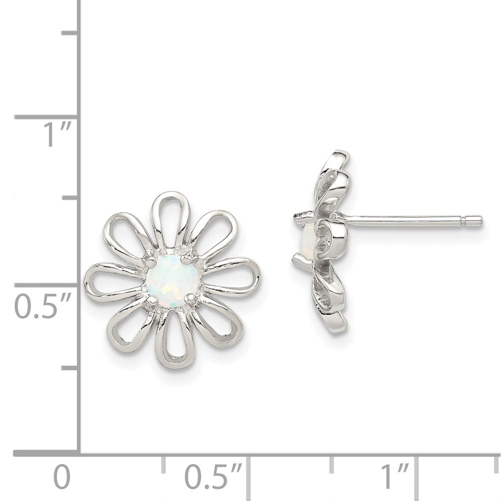 Sterlingsilber Rhodiniert Erzeugt Opal Gänseblümchen Ohrstecker