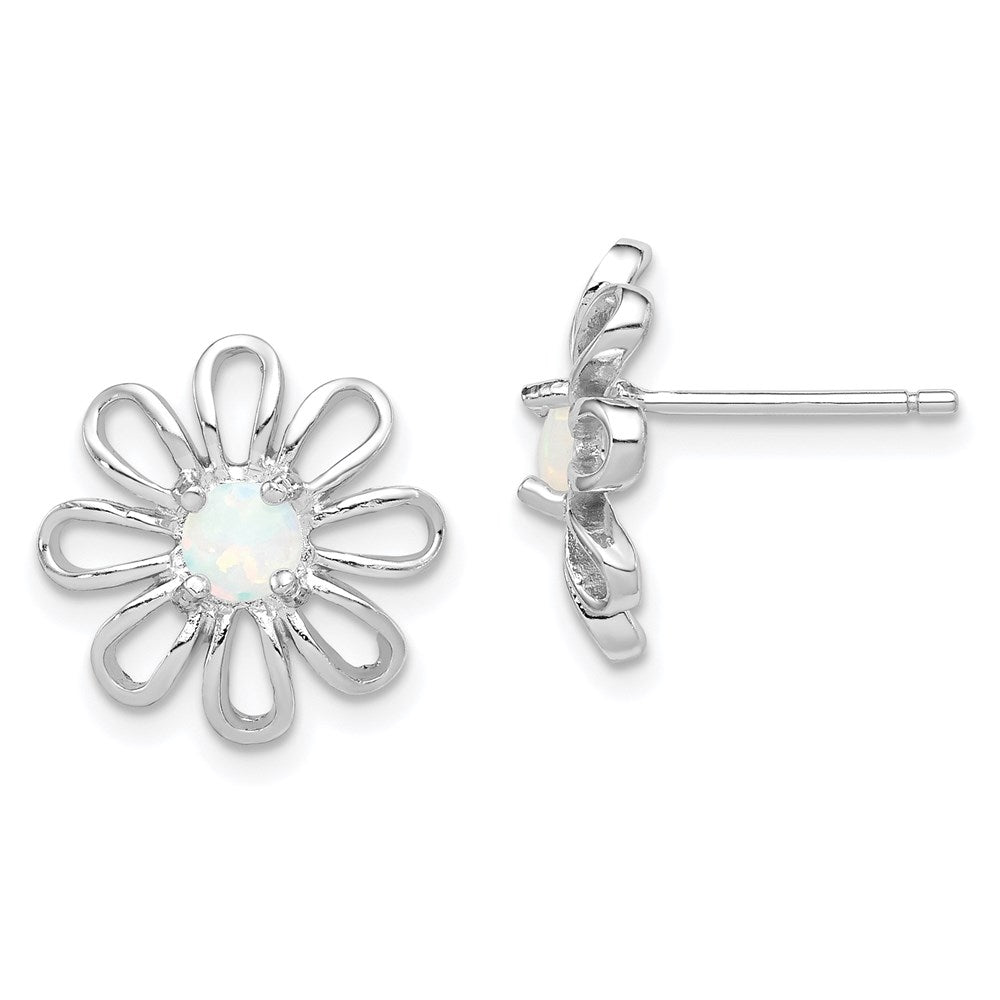 Sterlingsilber Rhodiniert Erzeugt Opal Gänseblümchen Ohrstecker