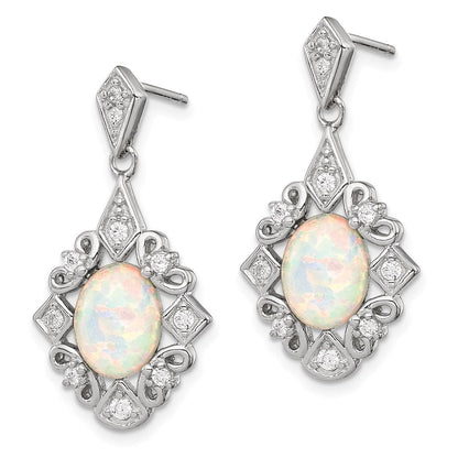Sterlingsilber Rhodiniert Erzeugt Opal und Zirkonia Ohrringe