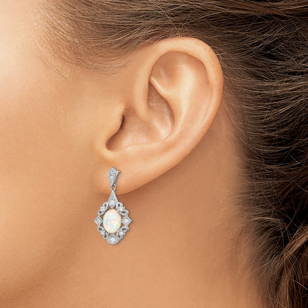 Sterlingsilber Rhodiniert Erzeugt Opal und Zirkonia Ohrringe