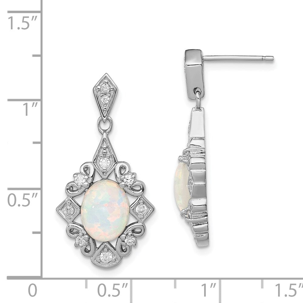 Sterlingsilber Rhodiniert Erzeugt Opal und Zirkonia Ohrringe