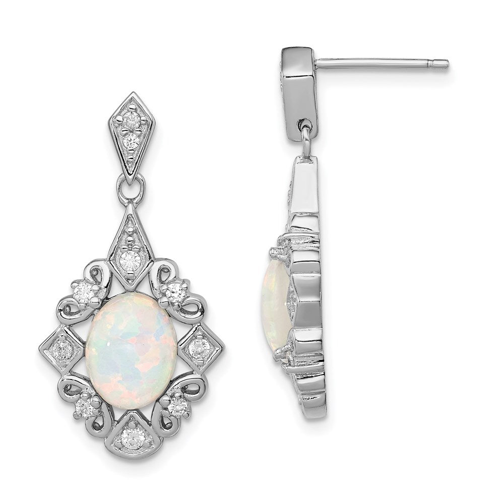 Sterlingsilber Rhodiniert Erzeugt Opal und Zirkonia Ohrringe