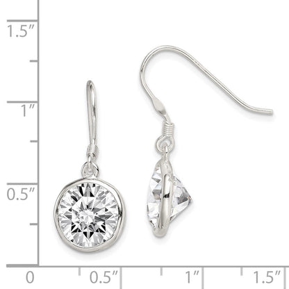 Sterlingsilber Poliert 11mm Rund Zirkonia Zargenfassung Set Ohrhänger