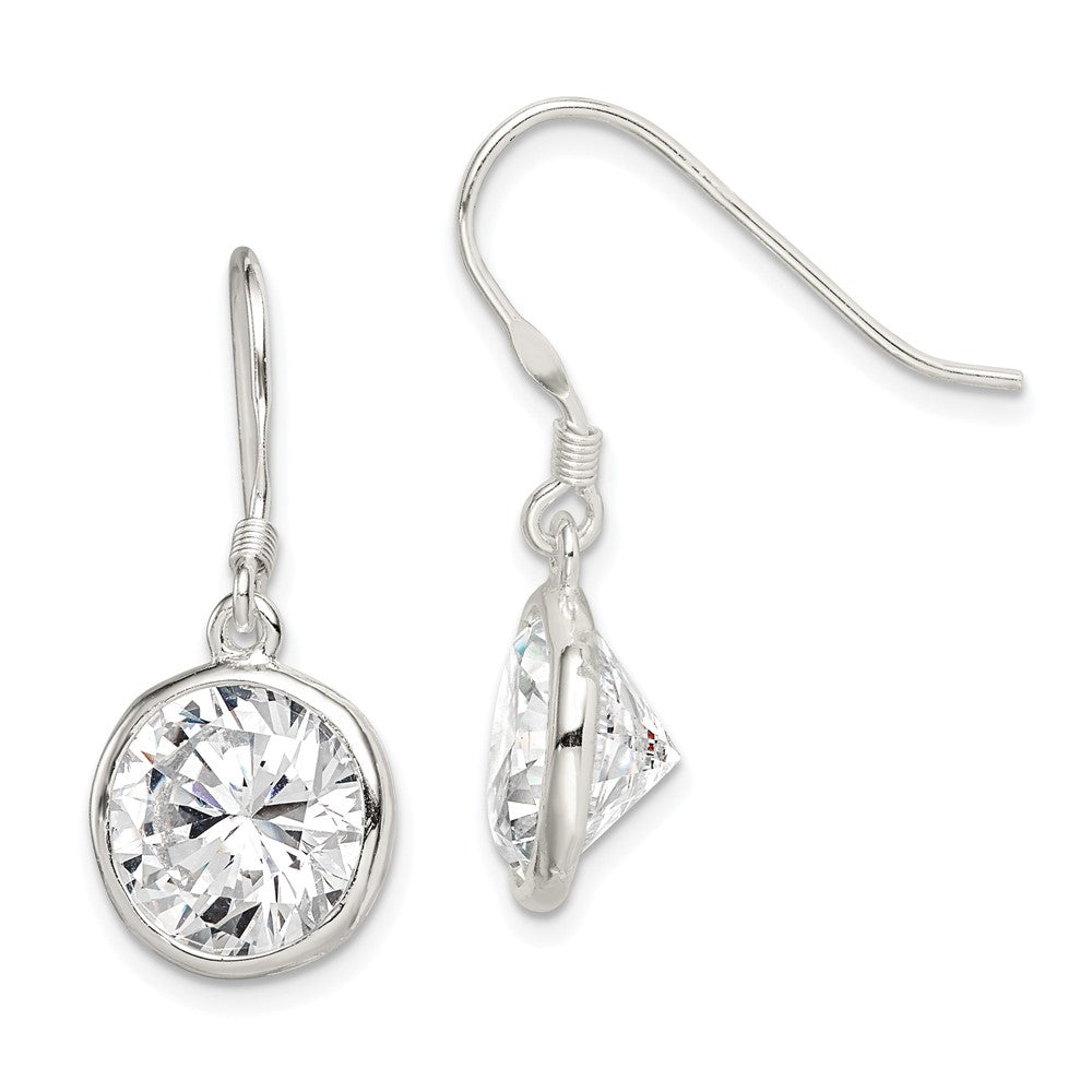 Sterlingsilber Poliert 11mm Rund Zirkonia Zargenfassung Set Ohrhänger
