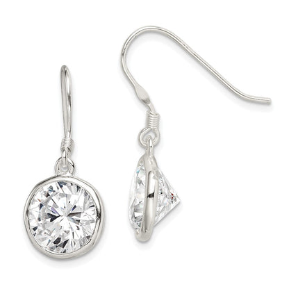 Sterlingsilber Poliert 11mm Rund Zirkonia Zargenfassung Set Ohrhänger