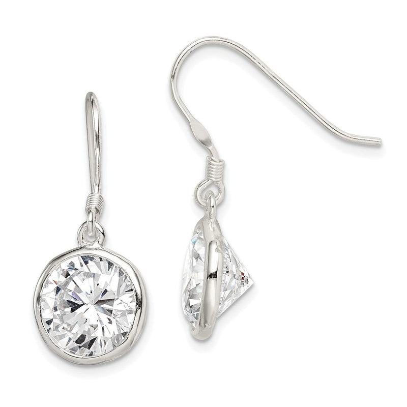 Sterlingsilber Poliert 11mm Rund Zirkonia Zargenfassung Set Ohrhänger