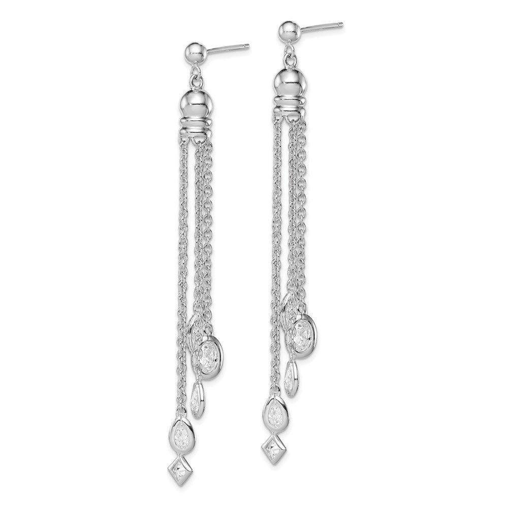 Sterlingsilber Rhodiniert Poliert Zirkonia & Multi-chain Stecker Ohrhänger