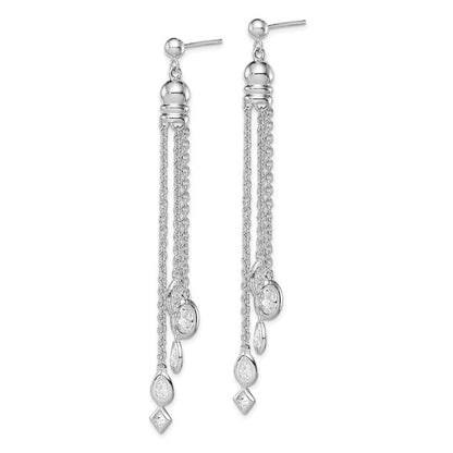 Sterlingsilber Rhodiniert Poliert Zirkonia & Multi-chain Stecker Ohrhänger