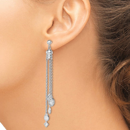 Sterlingsilber Rhodiniert Poliert Zirkonia & Multi-chain Stecker Ohrhänger