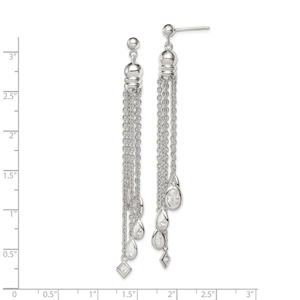 Sterlingsilber Rhodiniert Poliert Zirkonia & Multi-chain Stecker Ohrhänger