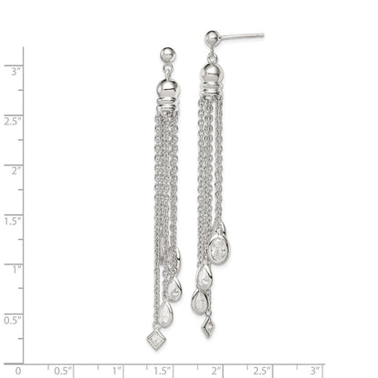 Sterlingsilber Rhodiniert Poliert Zirkonia & Multi-chain Stecker Ohrhänger