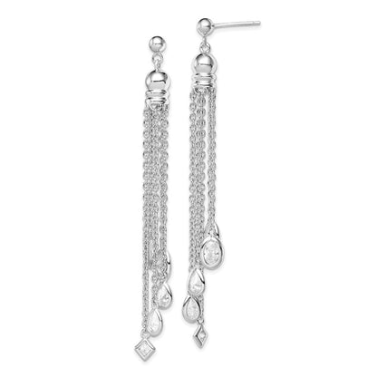 Sterlingsilber Rhodiniert Poliert Zirkonia & Multi-chain Stecker Ohrhänger