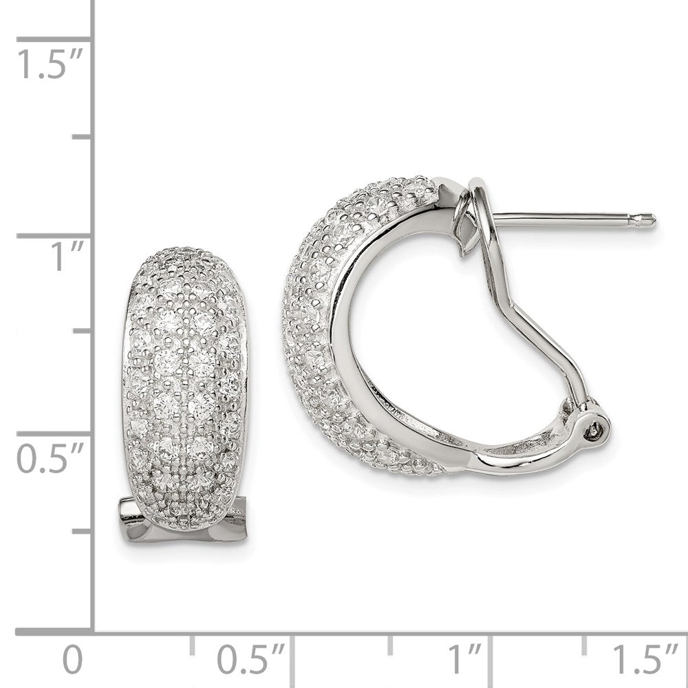 Sterlingsilber Rhodiniert Poliert Zirkonia Omega Rückseite C- Creolen