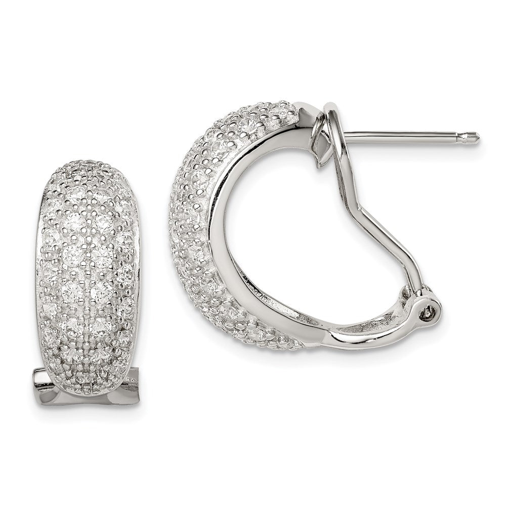 Sterlingsilber Rhodiniert Poliert Zirkonia Omega Rückseite C- Creolen